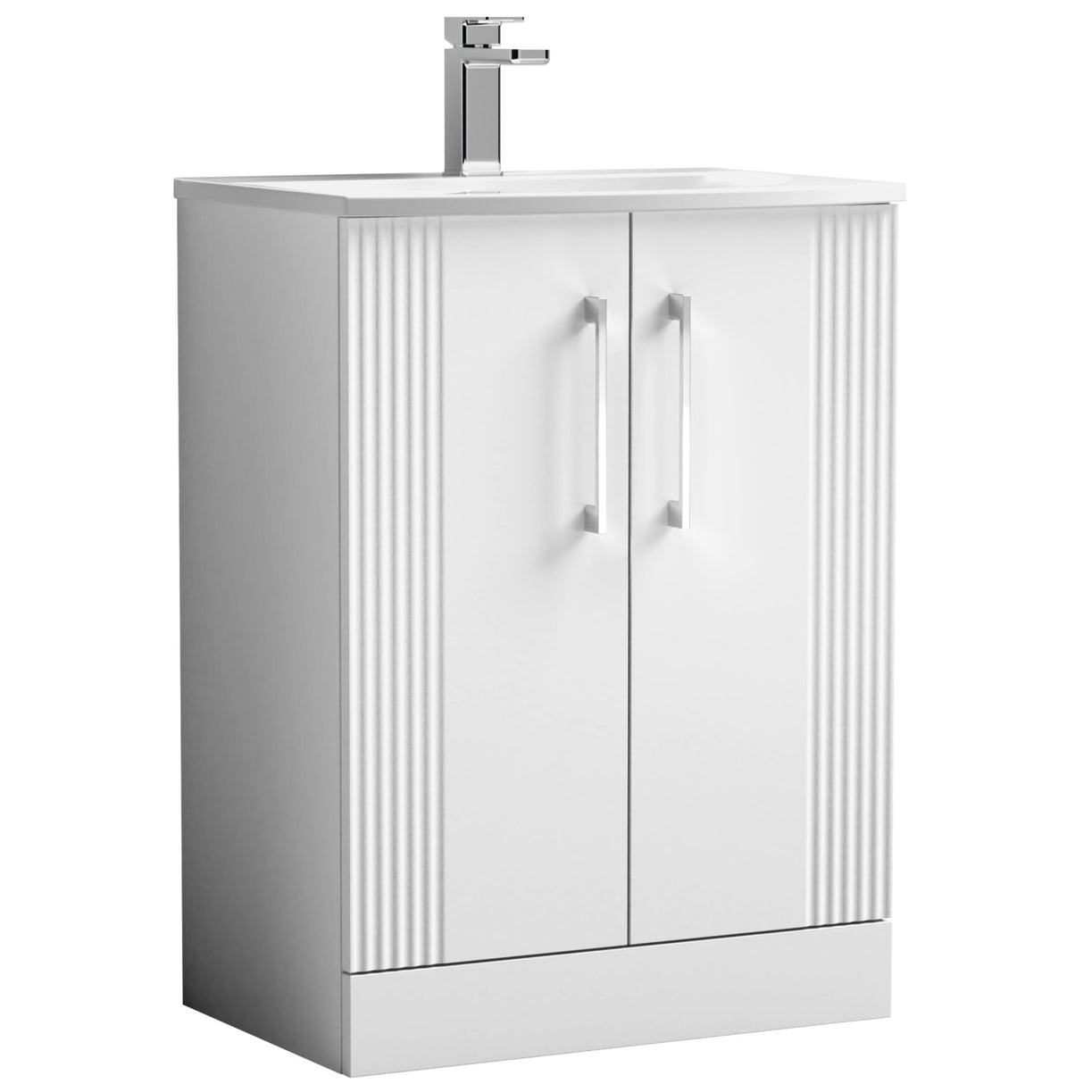 Nuie Deco 600mm Freestanding 2 Door Vanity Unit & Basin Satin White DPF125G