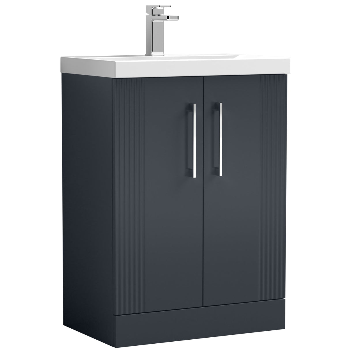 Nuie Deco 600mm Freestanding 2 Door Vanity Unit & Basin Soft Black DPF1425A