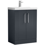 Nuie Deco 600mm Freestanding 2 Door Vanity Unit & Basin Soft Black DPF1425A