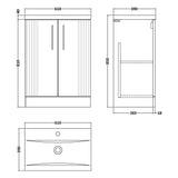 Nuie Deco 600mm Freestanding 2 Door Vanity Unit & Basin Soft Black DPF1425A LD