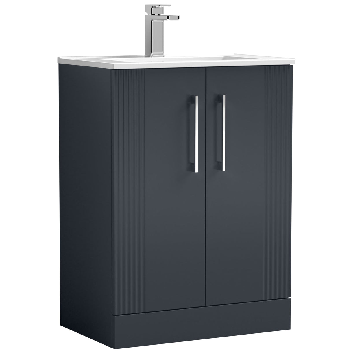 Nuie Deco 600mm Freestanding 2 Door Vanity Unit & Basin Soft Black DPF1425B