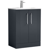 Nuie Deco 600mm Freestanding 2 Door Vanity Unit & Basin Soft Black DPF1425B