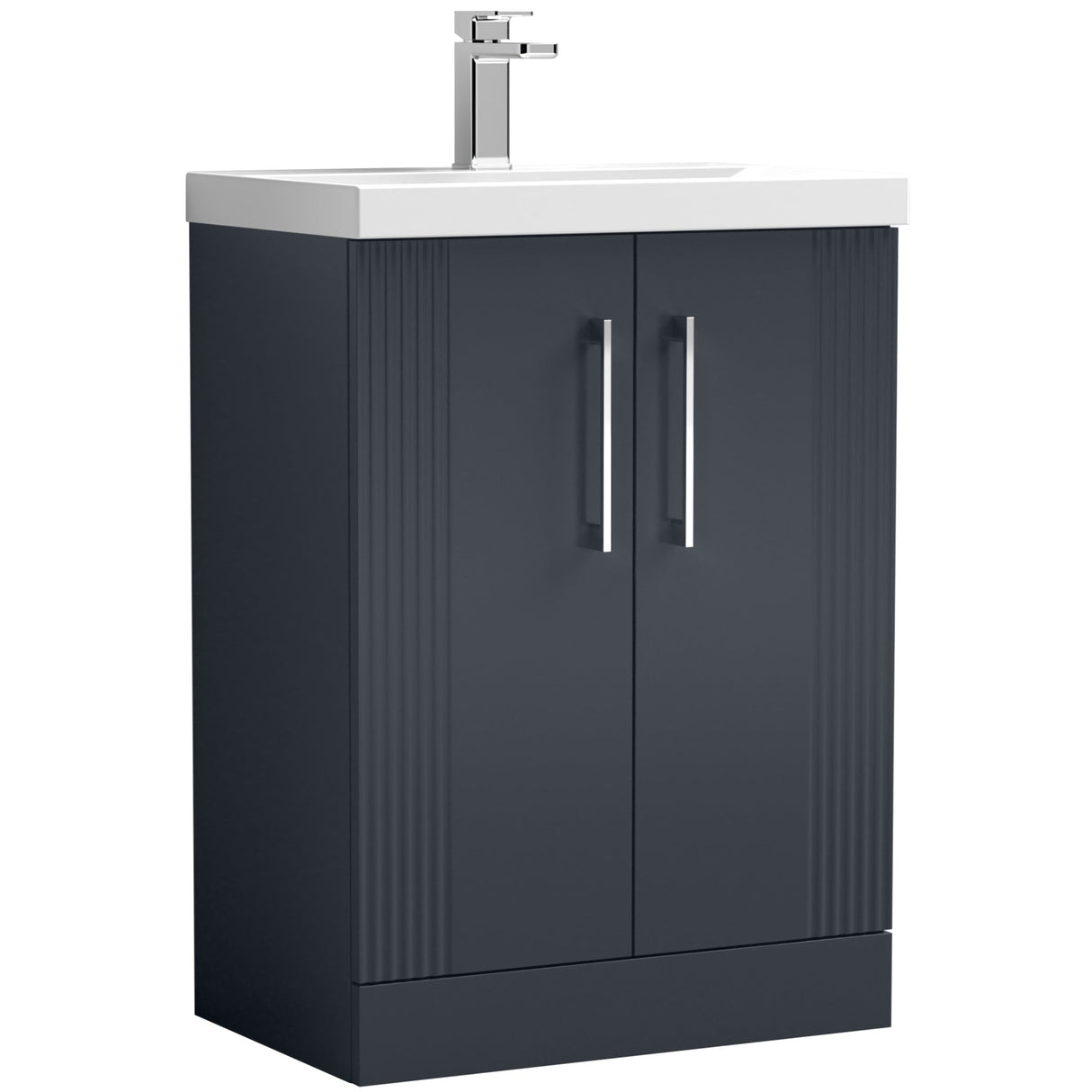 Nuie Deco 600mm Freestanding 2 Door Vanity Unit & Basin Soft Black DPF1425D