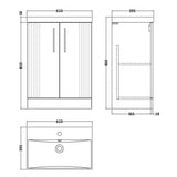 Nuie Deco 600mm Freestanding 2 Door Vanity Unit & Basin Soft Black DPF1425D LD