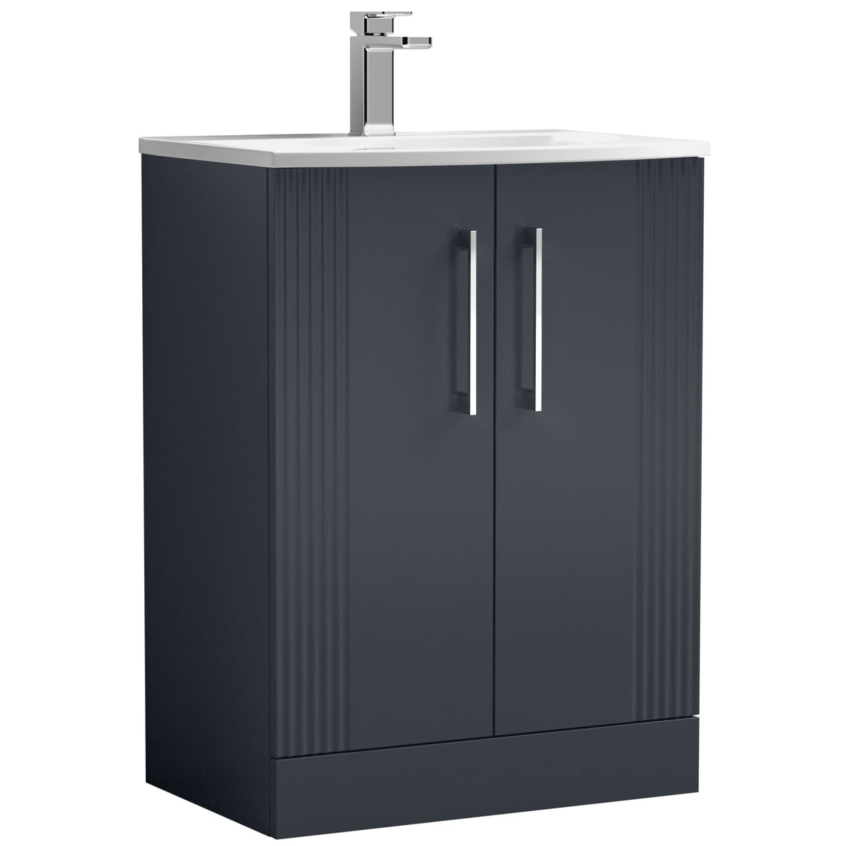 Nuie Deco 600mm Freestanding 2 Door Vanity Unit & Basin Soft Black DPF1425G