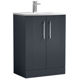 Nuie Deco 600mm Freestanding 2 Door Vanity Unit & Basin Soft Black DPF1425G