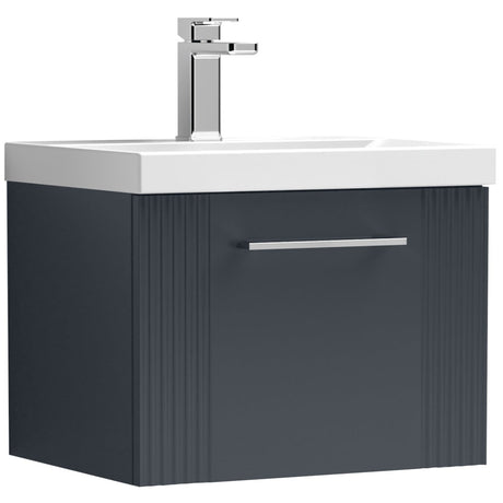 Nuie Deco 500mm Wall Hung 1 Drawer Vanity Unit & Basin Soft Black DPF1491A