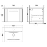 Nuie Deco 500mm Wall Hung 1 Drawer Vanity Unit & Basin Soft Black DPF1491A LD
