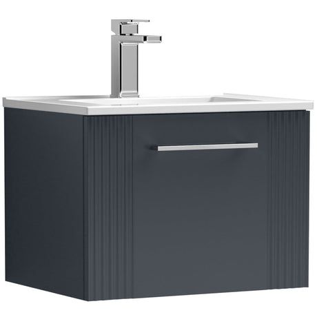 Nuie Deco 500mm Wall Hung 1 Drawer Vanity Unit & Basin Soft Black DPF1491B