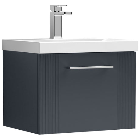 Nuie Deco 500mm Wall Hung 1 Drawer Vanity Unit & Basin Soft Black DPF1491D