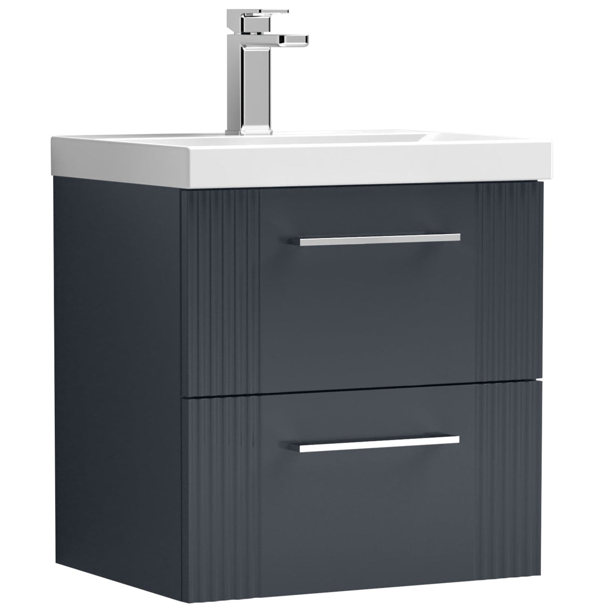 Nuie Deco 500mm Wall Hung 2 Drawer Vanity Unit & Basin Soft Black DPF1492A