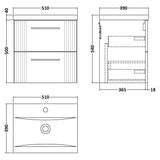 Nuie Deco 500mm Wall Hung 2 Drawer Vanity Unit & Basin Soft Black DPF1492A LD