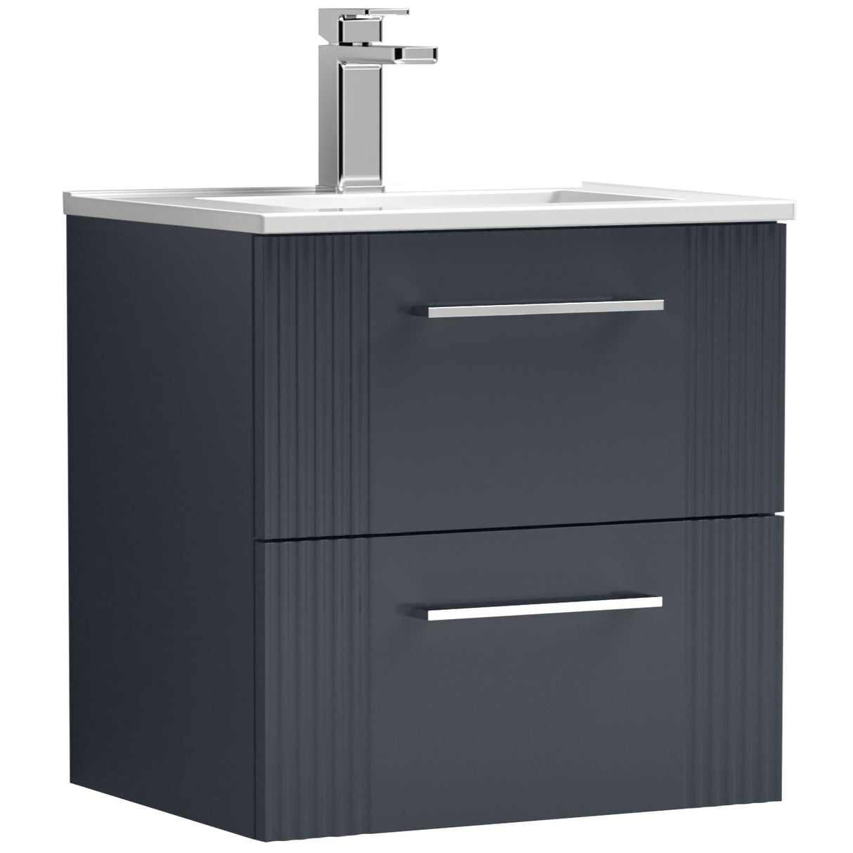 Nuie Deco 500mm Wall Hung 2 Drawer Vanity Unit & Basin Soft Black DPF1492B