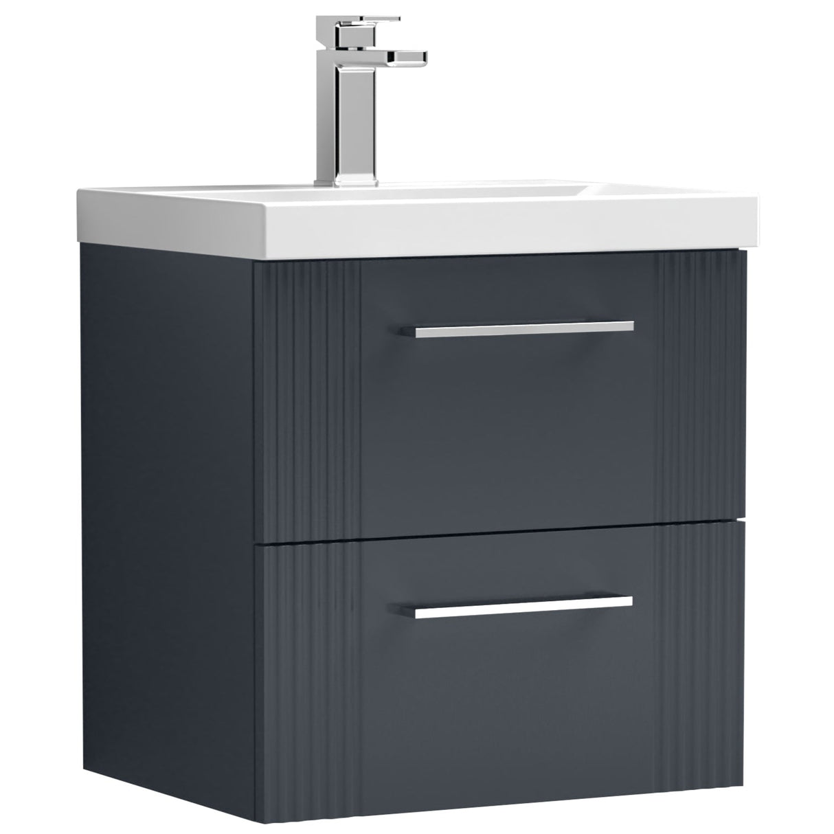 Nuie Deco 500mm Wall Hung 2 Drawer Vanity Unit & Basin Soft Black DPF1492D