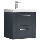 Nuie Deco 500mm Wall Hung 2 Drawer Vanity Unit & Basin Soft Black DPF1492D