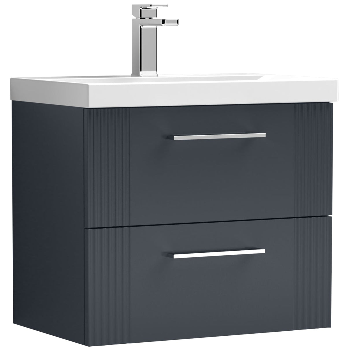 Nuie Deco 600mm Wall Hung 2 Drawer Vanity Unit & Basin Soft Black DPF1493A
