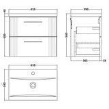 Nuie Deco 600mm Wall Hung 2 Drawer Vanity Unit & Basin Soft Black DPF1493A LD