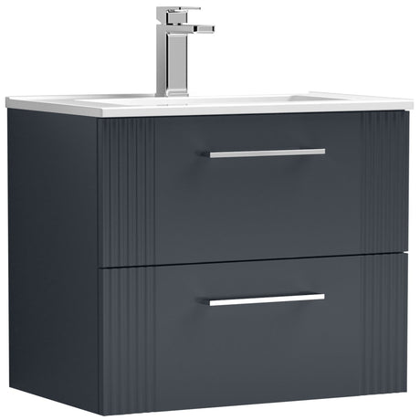 Nuie Deco 600mm Wall Hung 2 Drawer Vanity Unit & Basin Soft Black DPF1493B