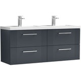 Nuie Deco 1200mm Wall Hung Double Basin Vanity Unit & Basin, 4 Drawers Soft Black DPF1493C