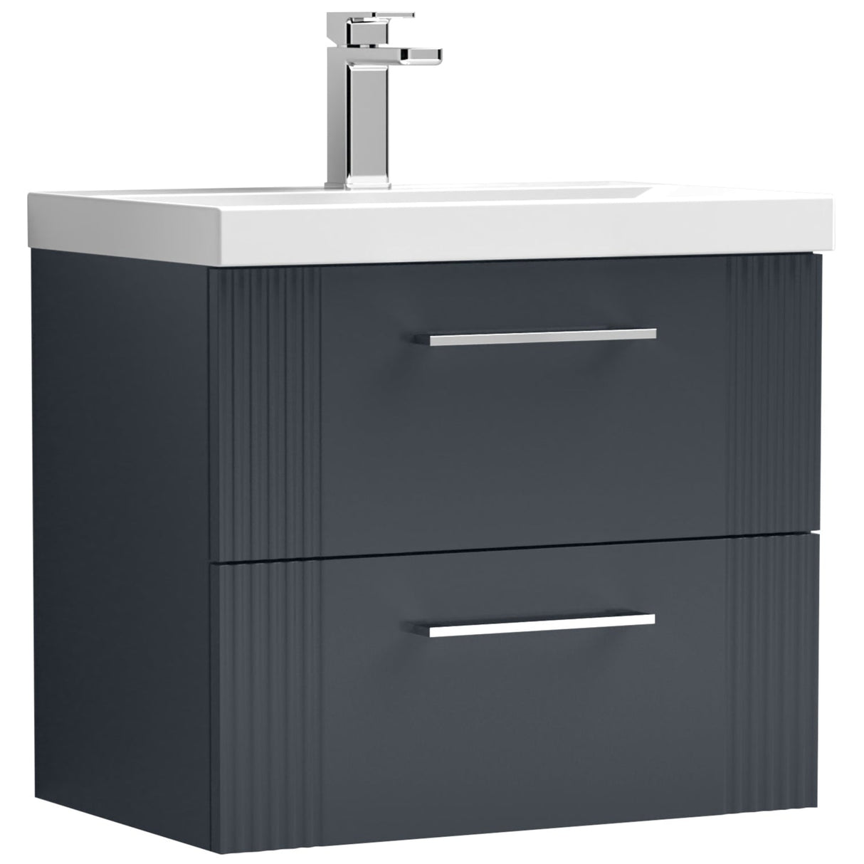 Nuie Deco 600mm Wall Hung 2 Drawer Vanity Unit & Basin Soft Black DPF1493D