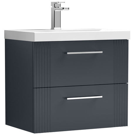 Nuie Deco 600mm Wall Hung 2 Drawer Vanity Unit & Basin Soft Black DPF1493D