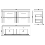 Nuie Deco 1200mm Wall Hung Double Basin Vanity Unit & Basin, 4 Drawers Soft Black DPF1493F LD
