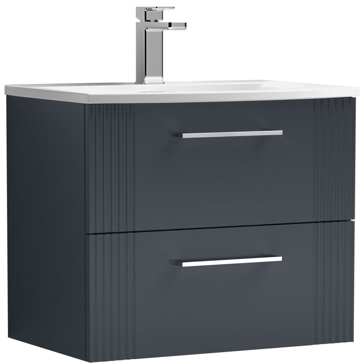 Nuie Deco 600mm Wall Hung 2 Drawer Vanity Unit & Basin Soft Black DPF1493G