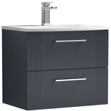 Nuie Deco 600mm Wall Hung 2 Drawer Vanity Unit & Basin Soft Black DPF1493G