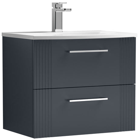 Nuie Deco 600mm Wall Hung 2 Drawer Vanity Unit & Basin Soft Black DPF1493G