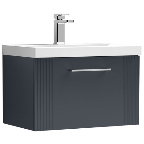 Nuie Deco 600mm Wall Hung 1 Drawer Vanity Unit & Basin Soft Black DPF1494A