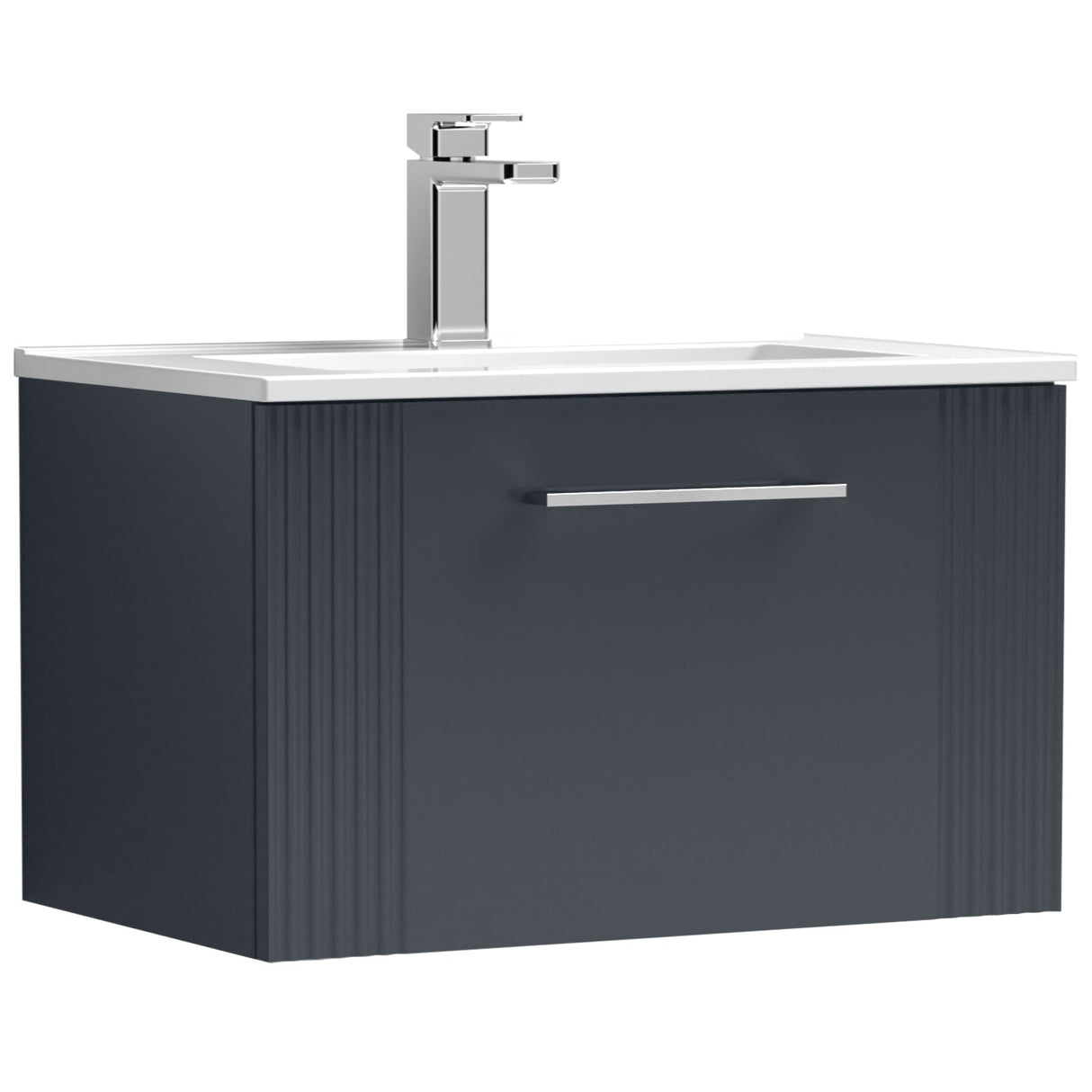 Nuie Deco 600mm Wall Hung 1 Drawer Vanity Unit & Basin Soft Black DPF1494B