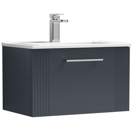 Nuie Deco 600mm Wall Hung 1 Drawer Vanity Unit & Basin Soft Black DPF1494B