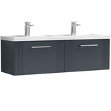 Nuie Deco 1200mm Wall Hung Double Basin Vanity Unit & Basin, 2 Drawers Soft Black DPF1494C