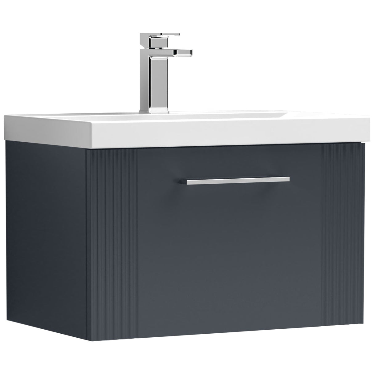 Nuie Deco 600mm Wall Hung 1 Drawer Vanity Unit & Basin Soft Black DPF1494D