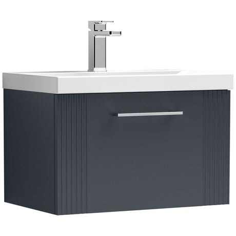 Nuie Deco 600mm Wall Hung 1 Drawer Vanity Unit & Basin Soft Black DPF1494D