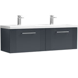 Nuie Deco 1200mm Wall Hung Double Basin Vanity Unit & Basin, 2 Drawers Soft Black DPF1494F