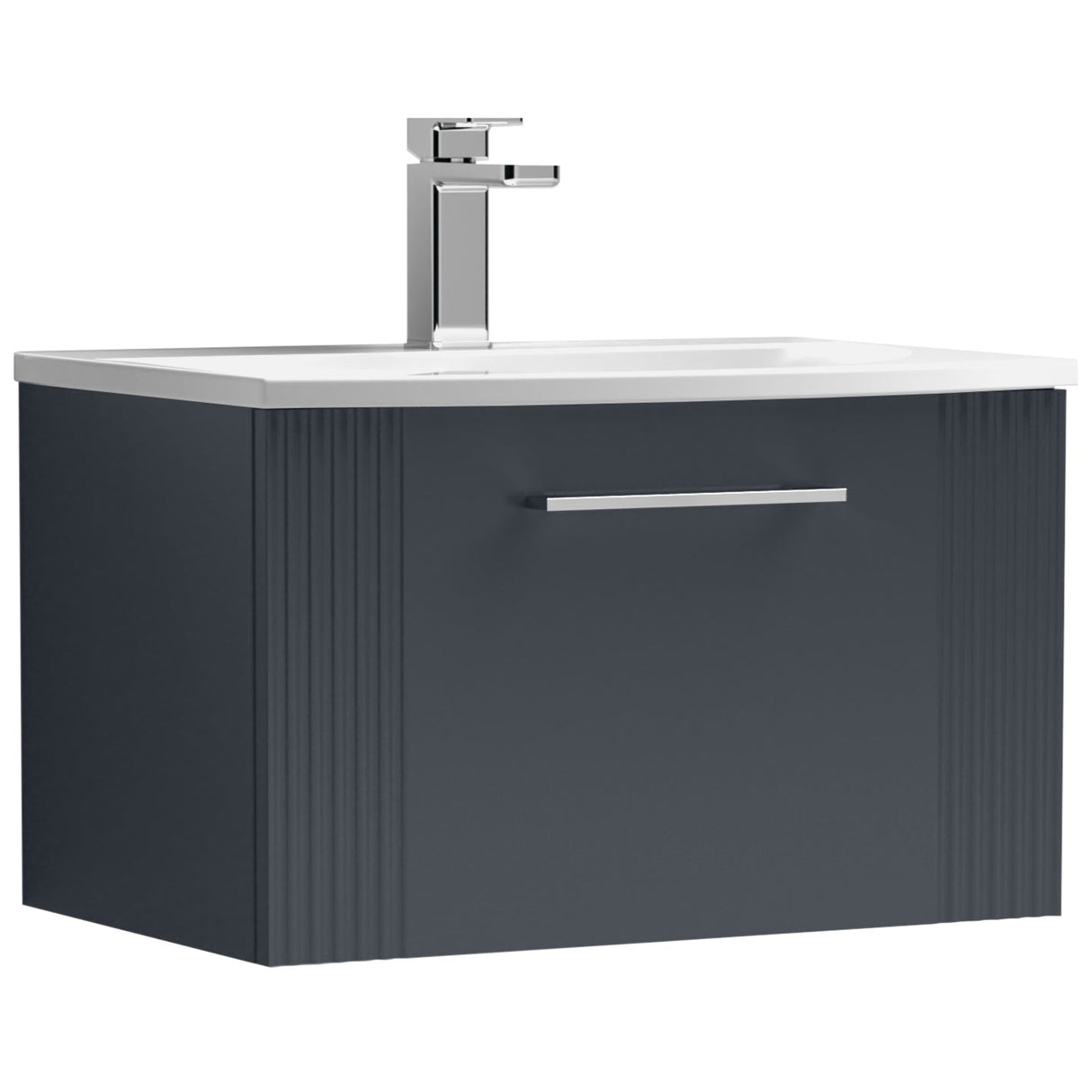 Nuie Deco 600mm Wall Hung 1 Drawer Vanity Unit & Basin Soft Black DPF1494G