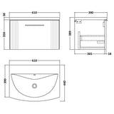 Nuie Deco 600mm Wall Hung 1 Drawer Vanity Unit & Basin Soft Black DPF1494G LD