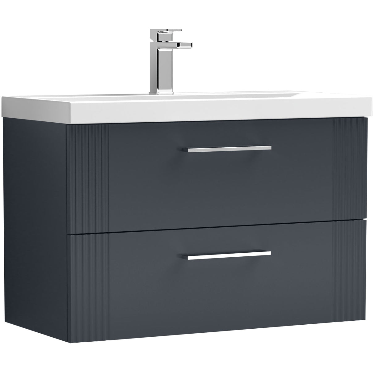 Nuie Deco 800mm Wall Hung 2 Drawer Vanity Unit & Basin Soft Black DPF1495A