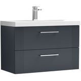 Nuie Deco 800mm Wall Hung 2 Drawer Vanity Unit & Basin Soft Black DPF1495A