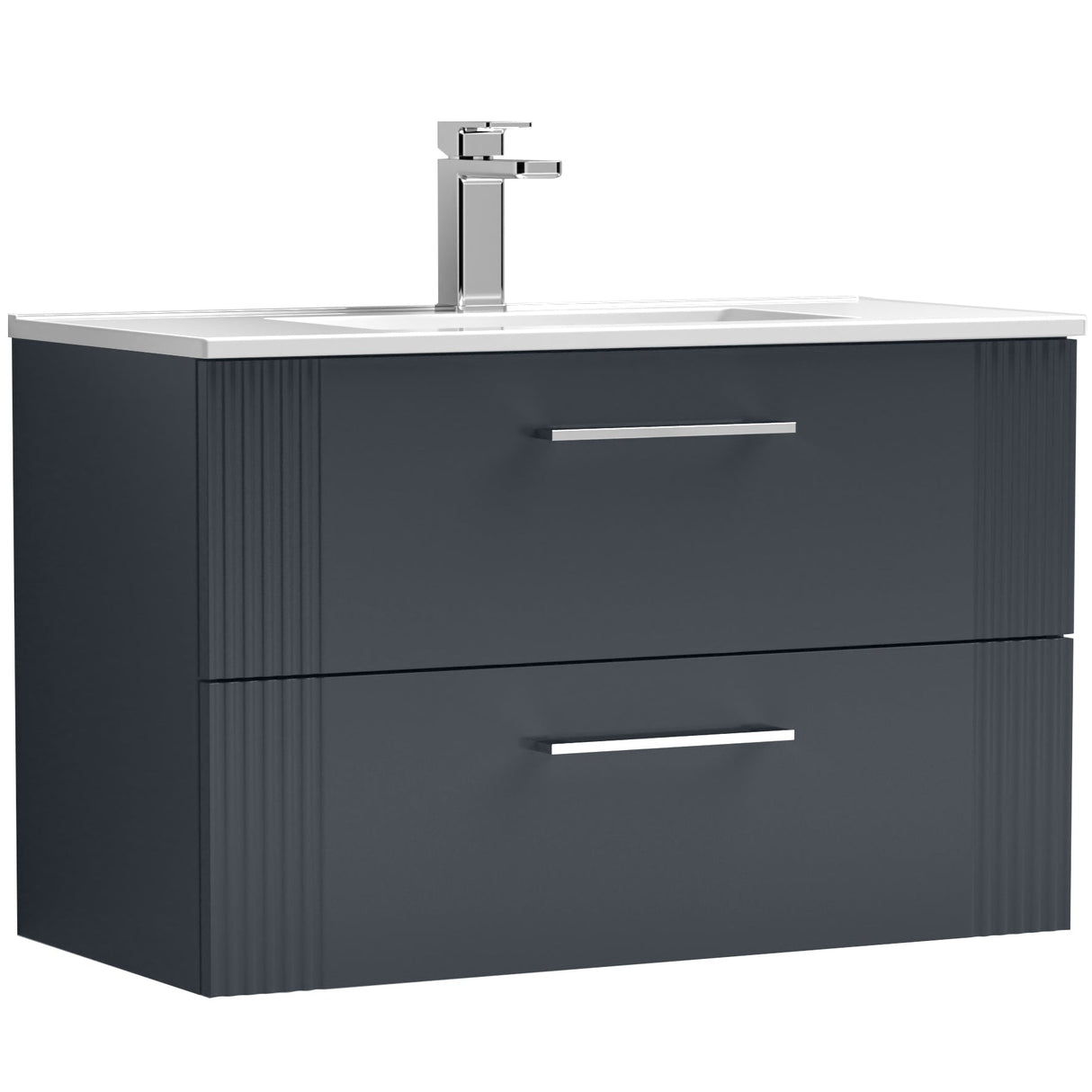 Nuie Deco 800mm Wall Hung 2 Drawer Vanity Unit & Basin Soft Black DPF1495B