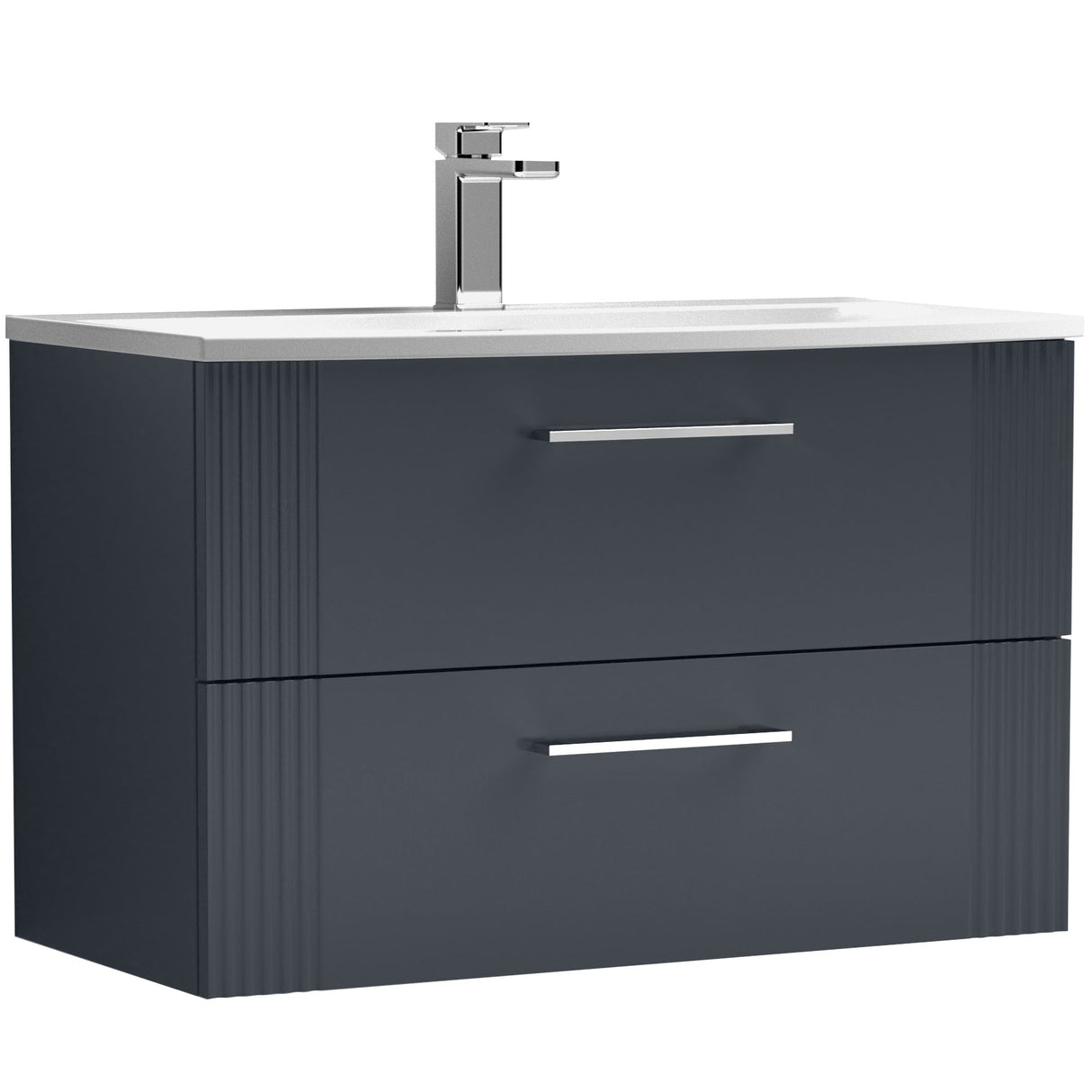 Nuie Deco 800mm Wall Hung 2 Drawer Vanity Unit & Basin Soft Black DPF1495G