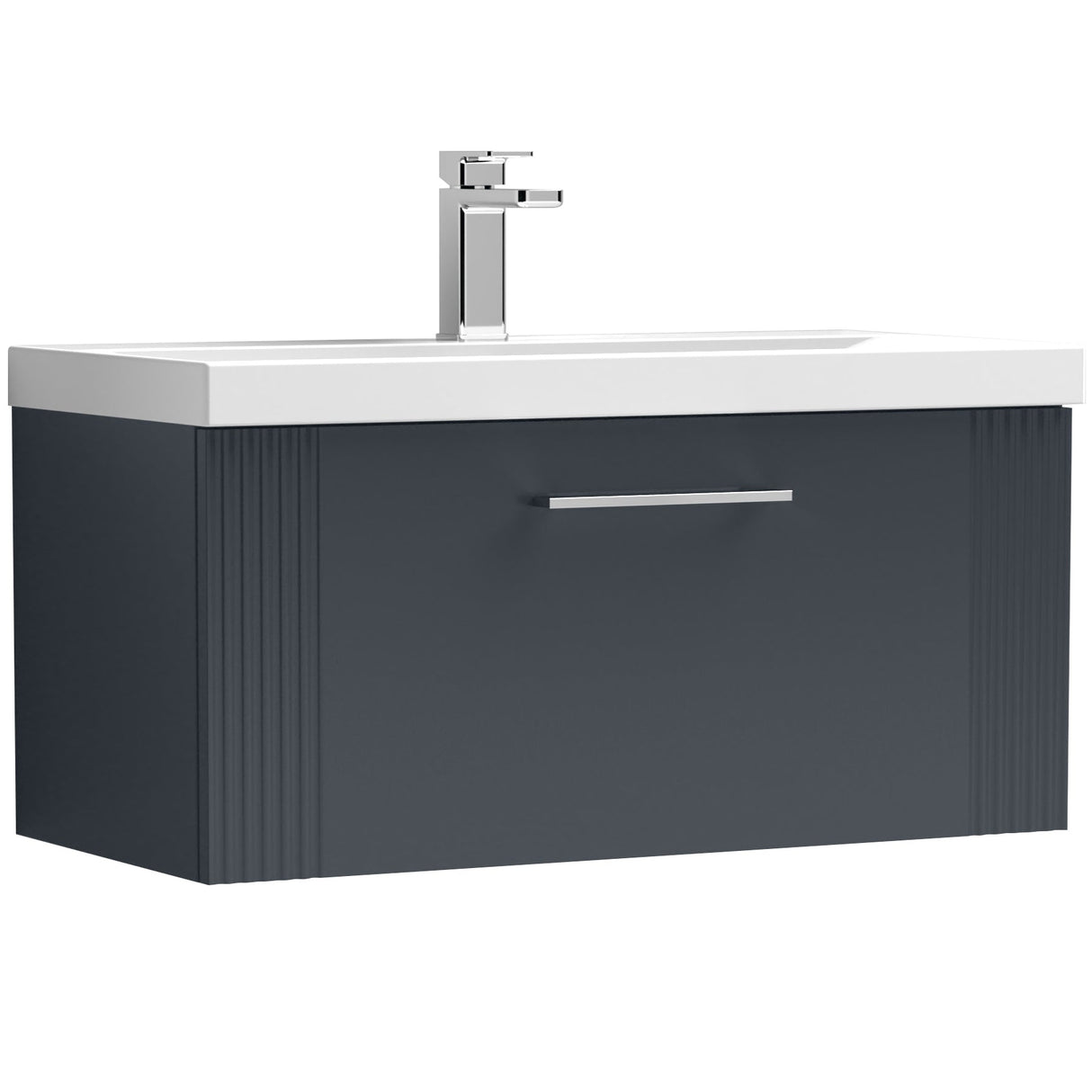 Nuie Deco 800mm Wall Hung 1 Drawer Vanity Unit & Basin Soft Black DPF1496D