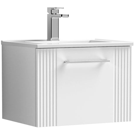Nuie Deco 500mm Wall Hung 1 Drawer Vanity Unit & Basin Satin White DPF191B