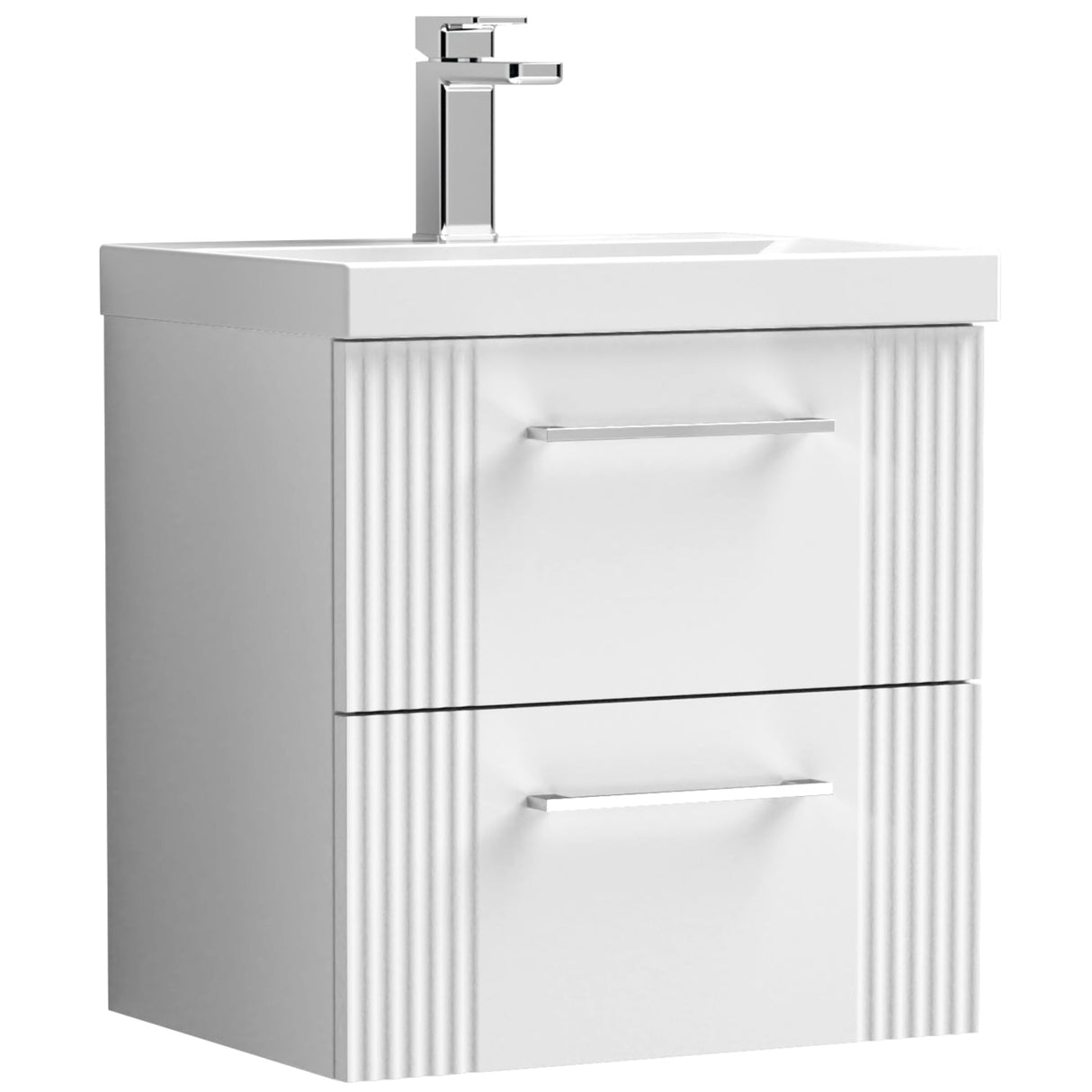 Nuie Deco 500mm Wall Hung 2 Drawer Vanity Unit & Basin Satin White DPF192A