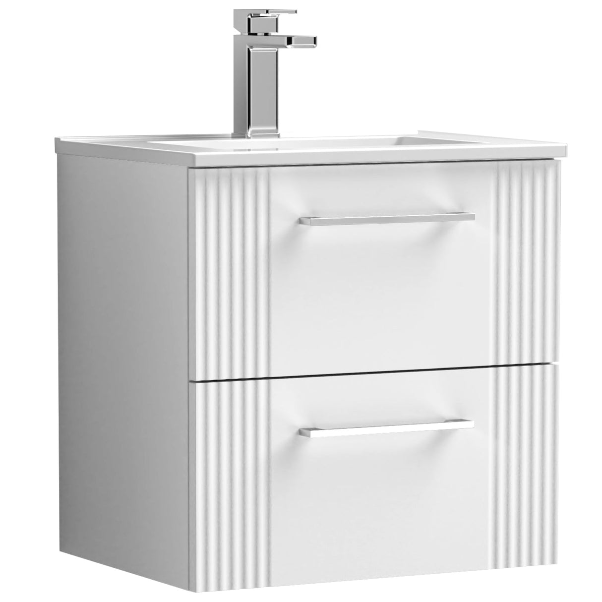 Nuie Deco 500mm Wall Hung 2 Drawer Vanity Unit & Basin Satin White DPF192B