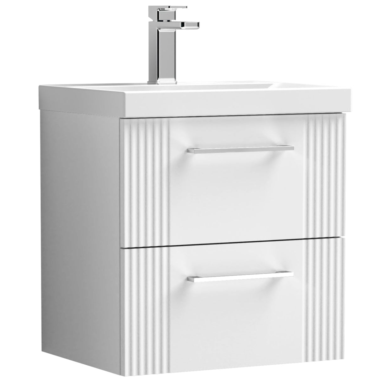 Nuie Deco 500mm Wall Hung 2 Drawer Vanity Unit & Basin Satin White DPF192D