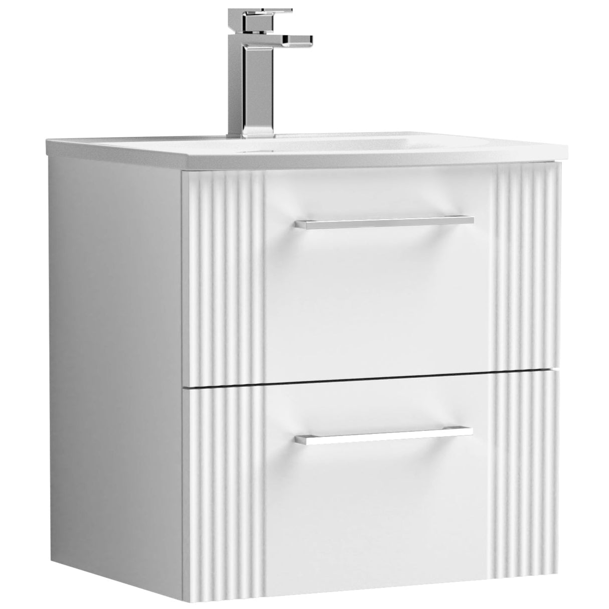 Nuie Deco 500mm Wall Hung 2 Drawer Vanity Unit & Basin Satin White DPF192G