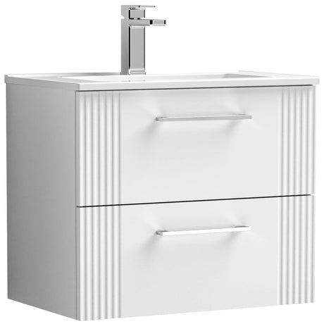 Nuie Deco 600mm Wall Hung 2 Drawer Vanity Unit & Basin Satin White DPF193B