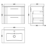 Nuie Deco 600mm Wall Hung 2 Drawer Vanity Unit & Basin Satin White DPF193B LD